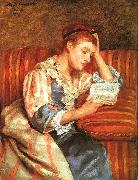 Mary Cassatt Mrs Duffee Seated on a Striped Sofa, Reading Sweden oil painting artist